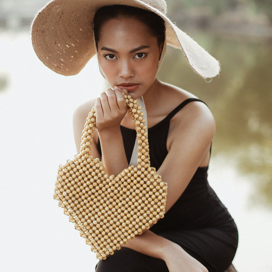 Hati Heart Wood-Beaded Tote Bag by BrunnaCo