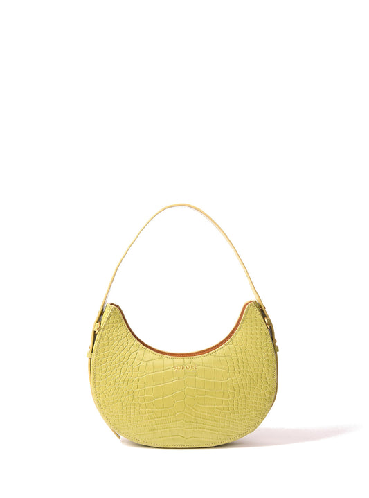 Naomi Leather Moon Bag with Croc-Embossed Pattern, Green by Bob Oré