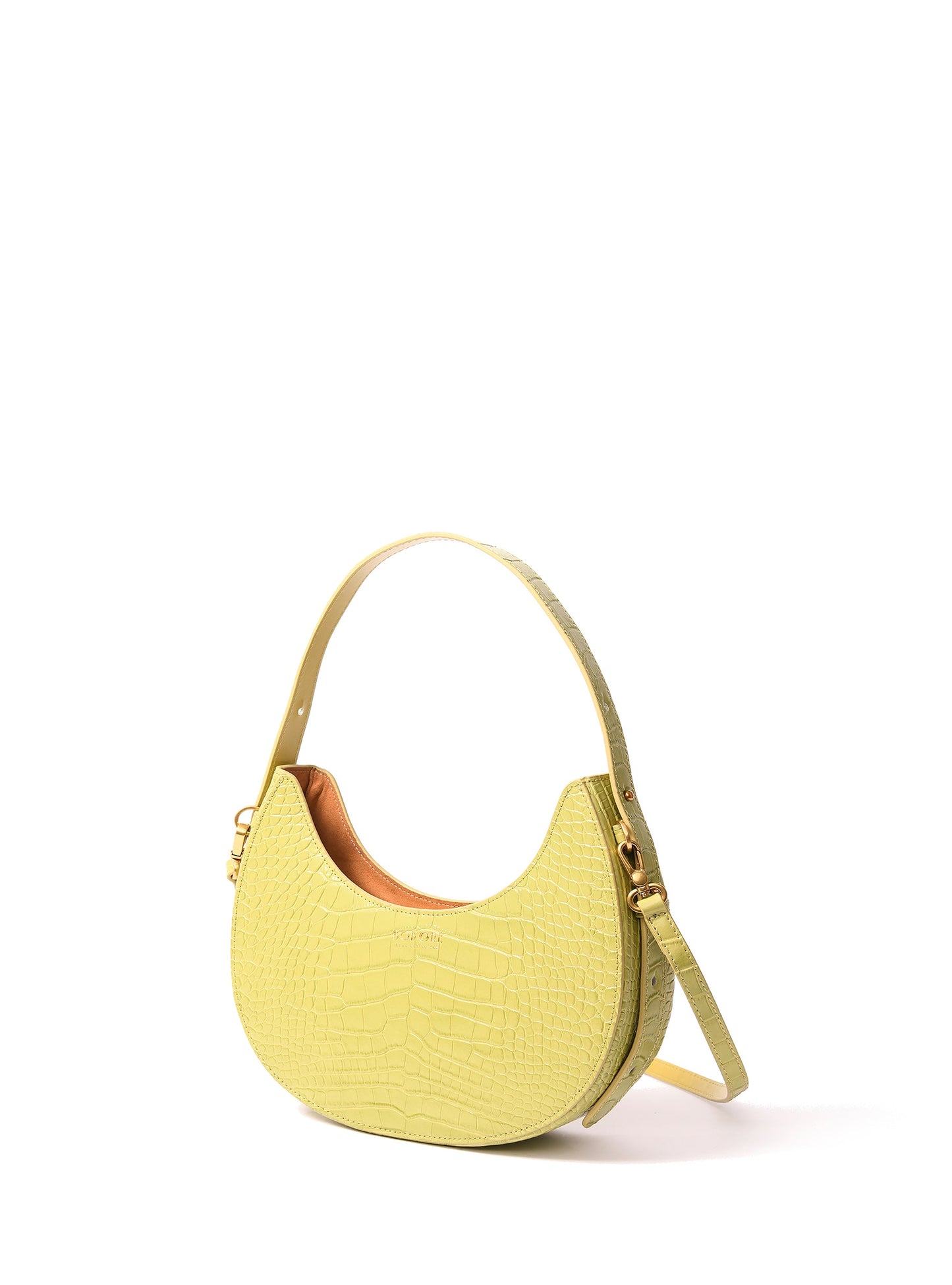 Naomi Leather Moon Bag with Croc-Embossed Pattern, Green by Bob Oré