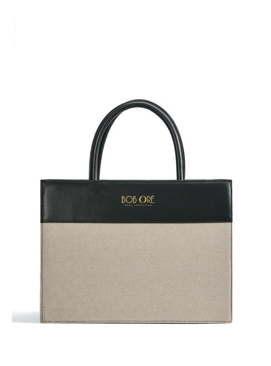 Victoria Tote Leather Canvas Combo Bag, Black by Bob Oré