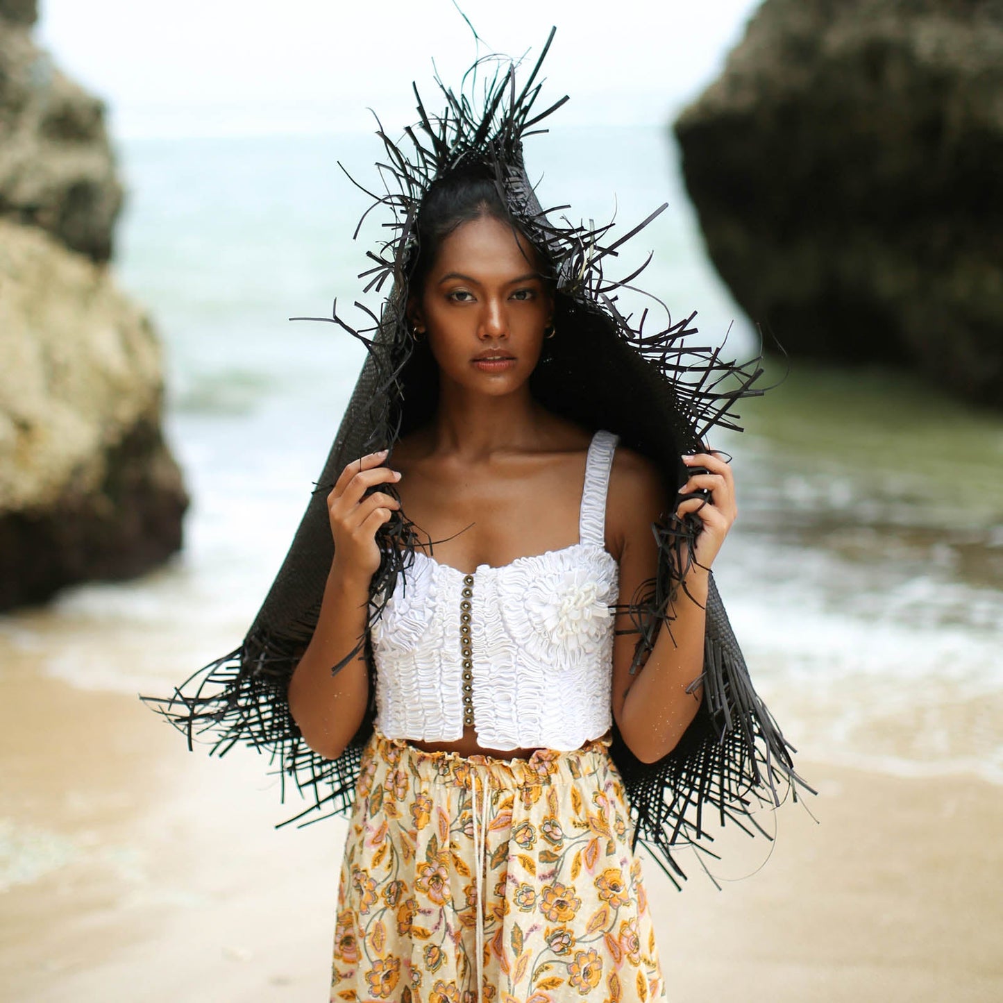 AMORA Oversized Woven Straw Hat in Black by BrunnaCo