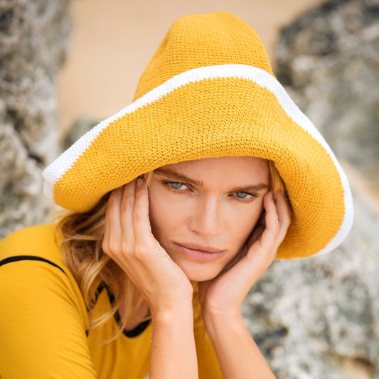 BLOOM LINE Crochet Sun Hat In Canary Yellow by BrunnaCo