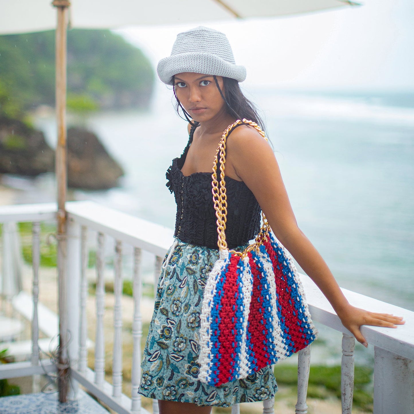 COLETTE Macrame Beach Bag In Red, White & Blue by BrunnaCo