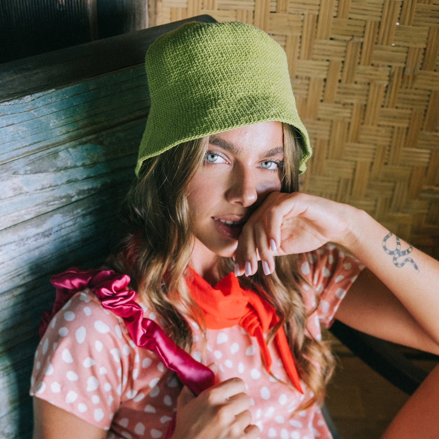 FLORETTE Crochet Bucket Hat In Lime Green by BrunnaCo