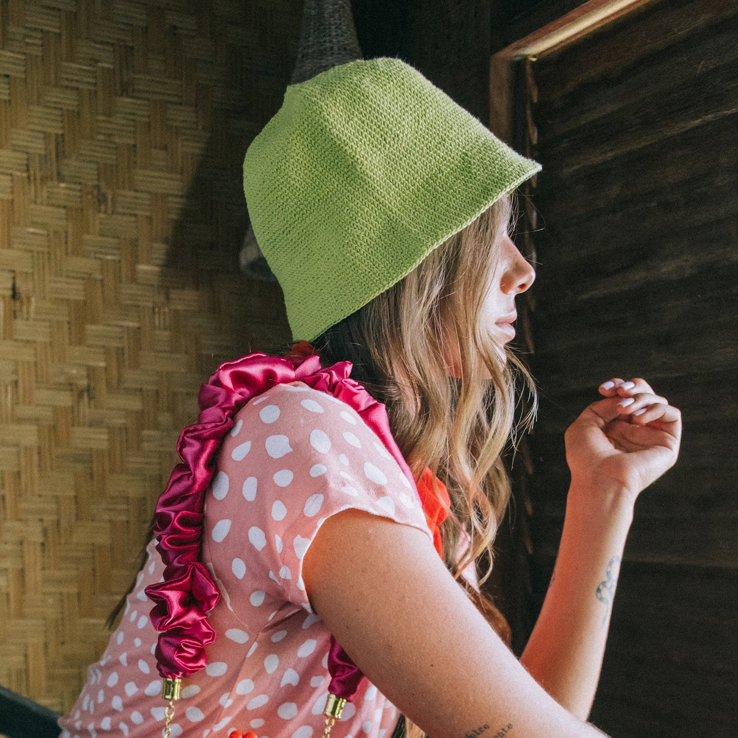 FLORETTE Crochet Bucket Hat In Lime Green by BrunnaCo