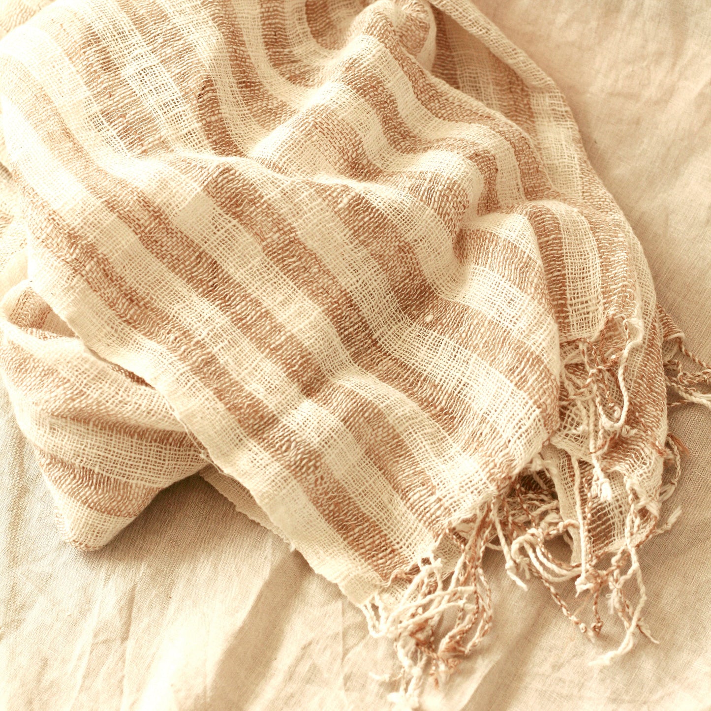 Fatima Hand-loomed Raw Cotton Scarf, in Beige (Pre-order) by BrunnaCo