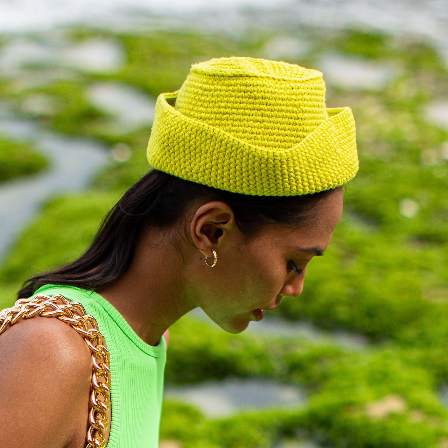 GANI Crochet Hat in Neon Green by BrunnaCo