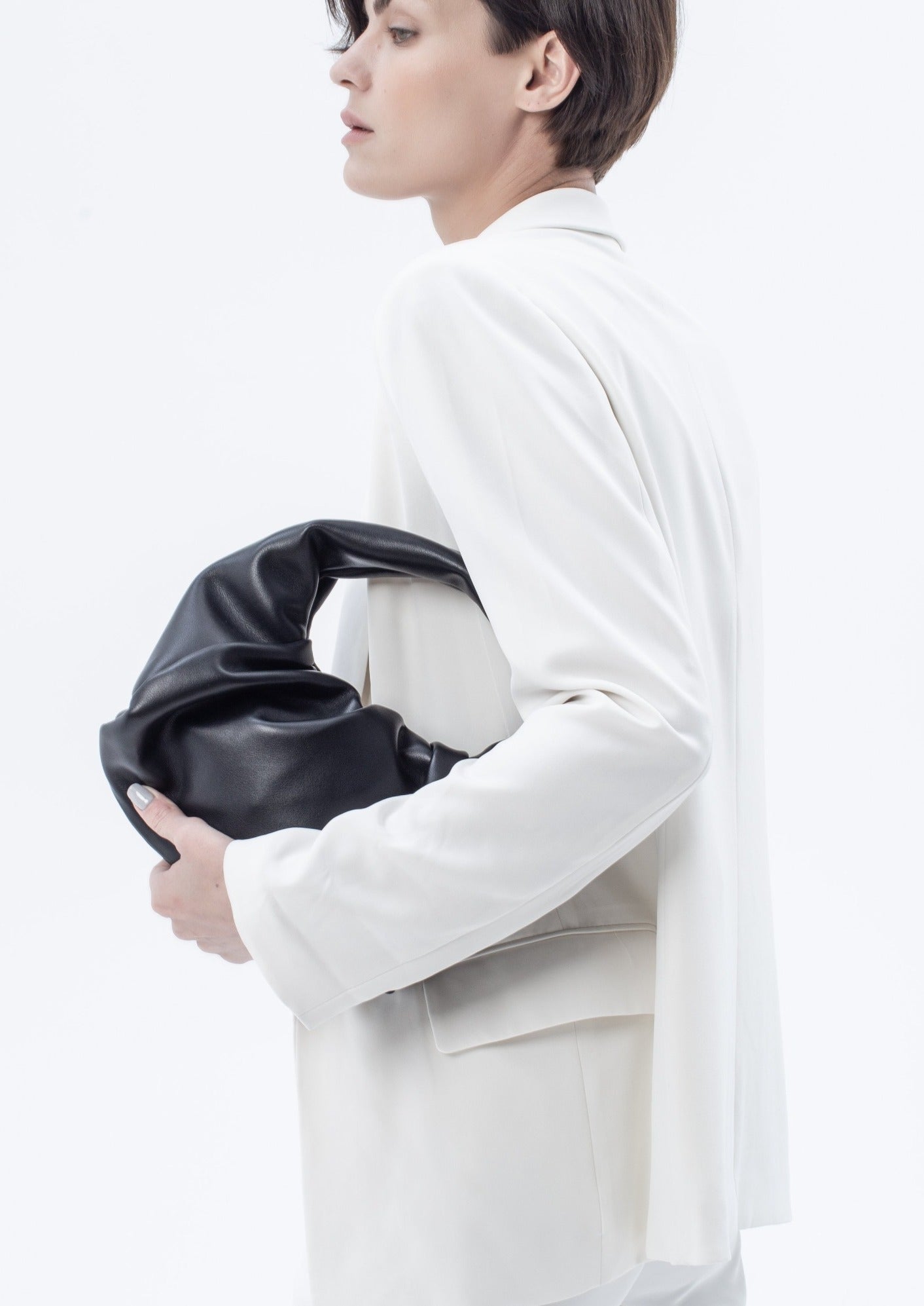 Marshmallow Croissant Bag in Soft Leather, Black by Bob Oré