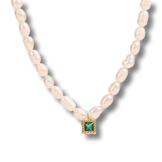 Green w/Envy Freshwater Pearl and Green Zircon Necklace by SKOVA