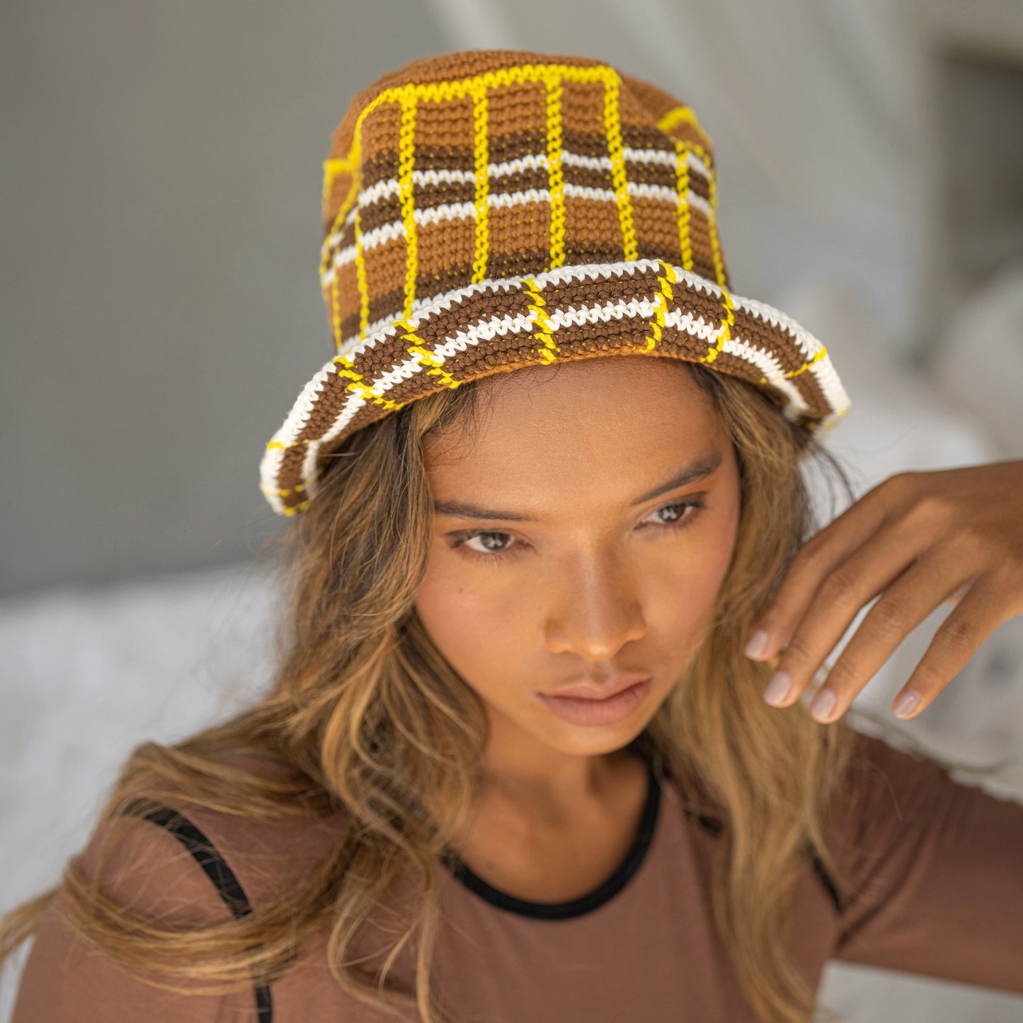 ISLAND TANNING Plaid Crochet Hat by BrunnaCo