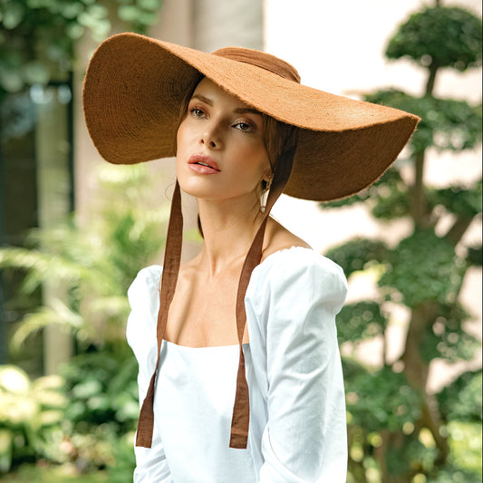 LOLA Wide Brim Jute Straw Hat In Havana Brown by BrunnaCo