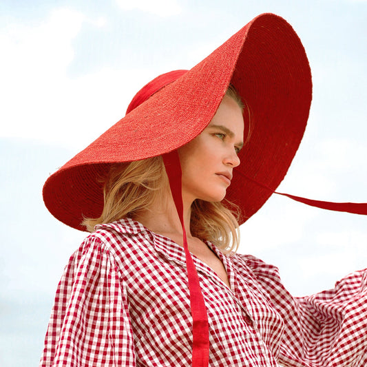 LOLA Wide Brim Jute Straw Hat in Red by BrunnaCo