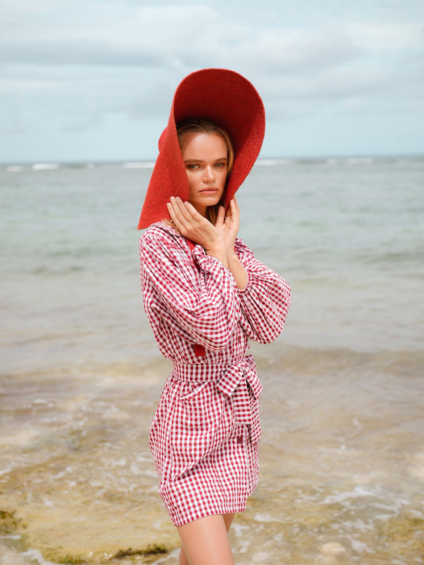 LOLA Wide Brim Jute Straw Hat in Red by BrunnaCo