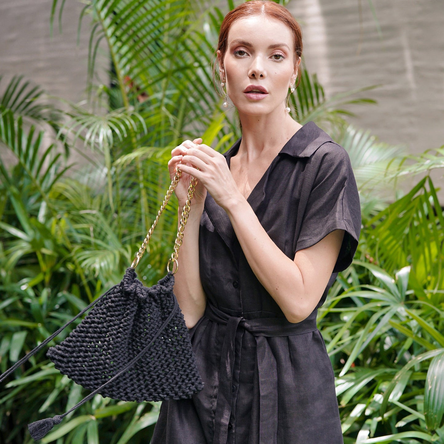 LYON Macrame Tote Bag In Black by BrunnaCo