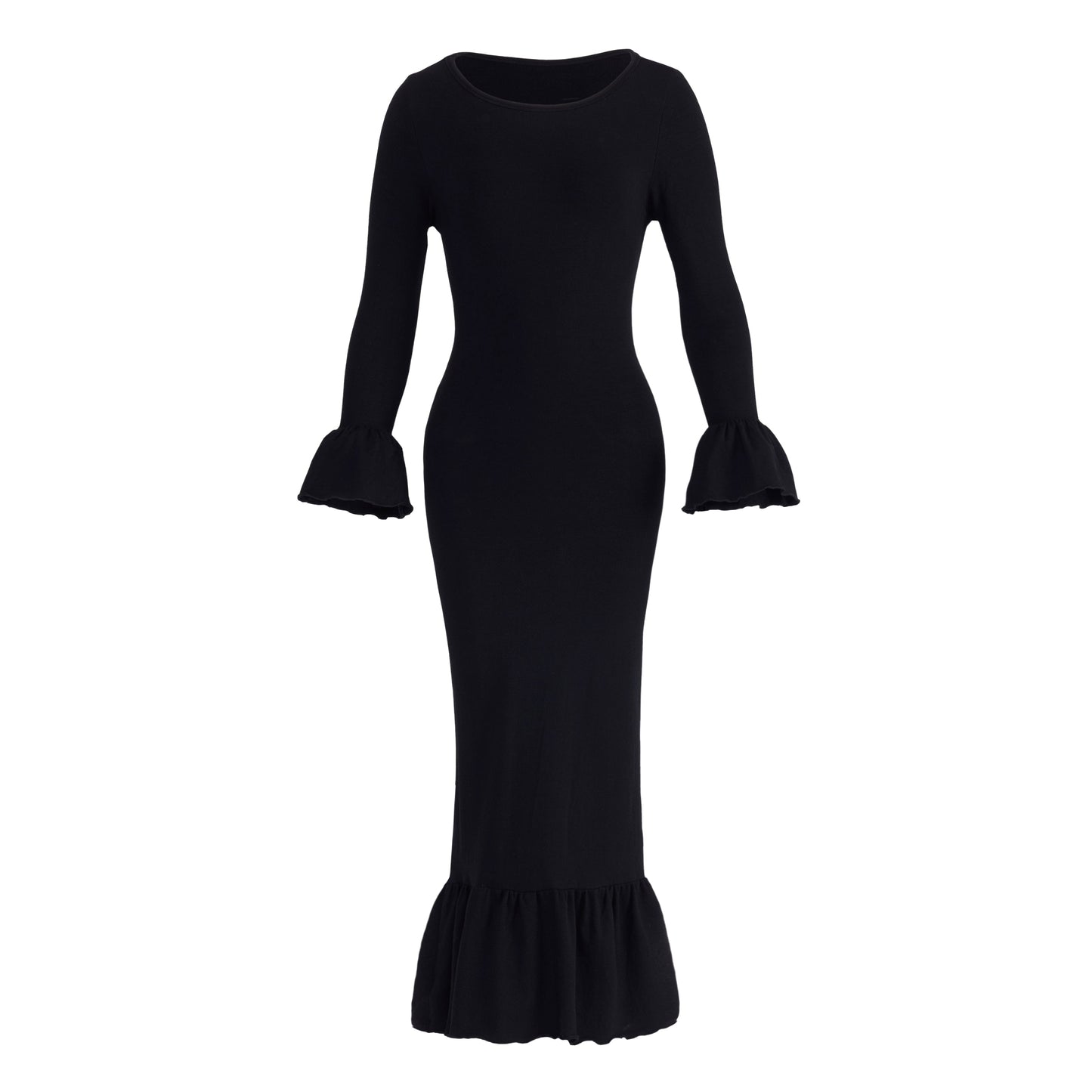 MARJORIE Bamboo Ruffle Dress, in Black by BrunnaCo