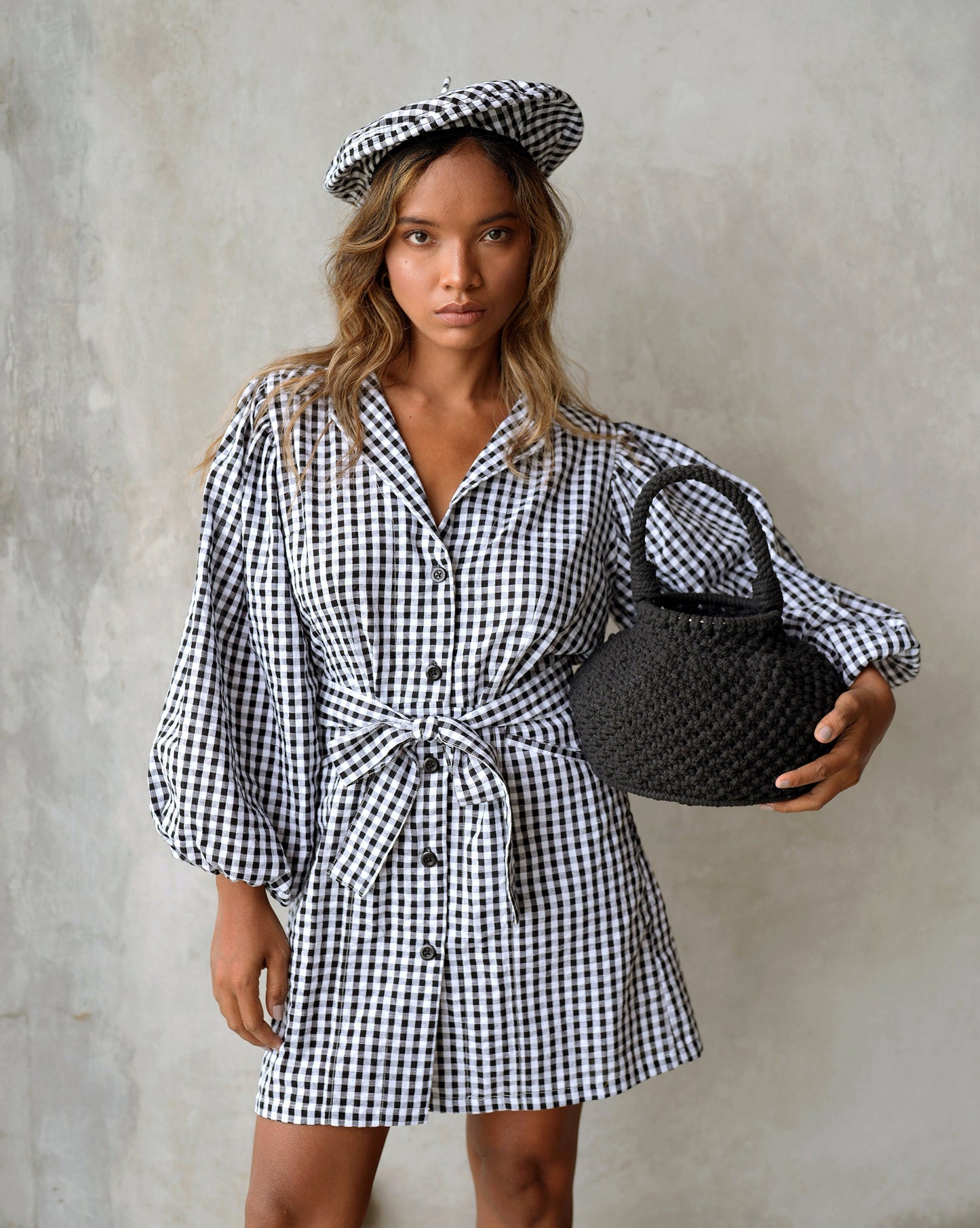 MEGHAN Mini Gingham Dress, in Black by BrunnaCo