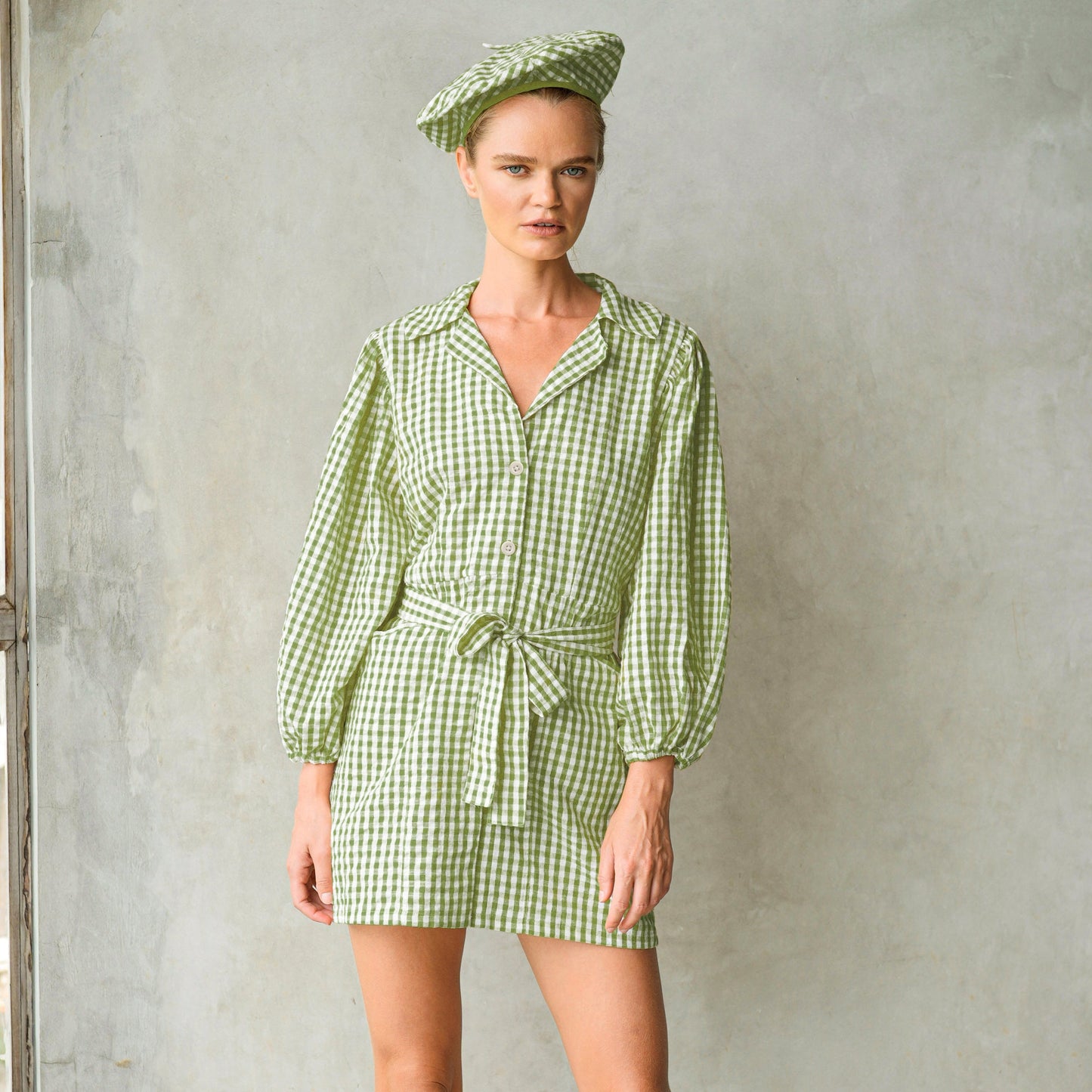 MEGHAN Mini Gingham Dress, in Lime Green by BrunnaCo