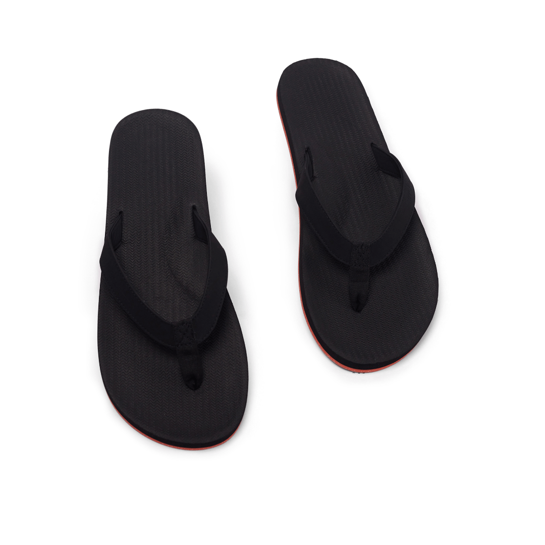 Men’s Flip Flops Sneaker Sole - Black/Orange Sole by Indosole