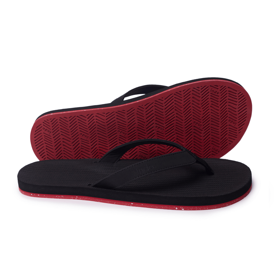 Men’s Flip Flops Sneaker Sole - Black/Red Sole by Indosole