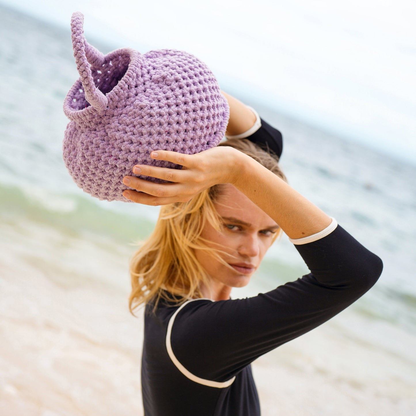 Naga Macrame Bucket Bag, in Periwinkle Purple by BrunnaCo