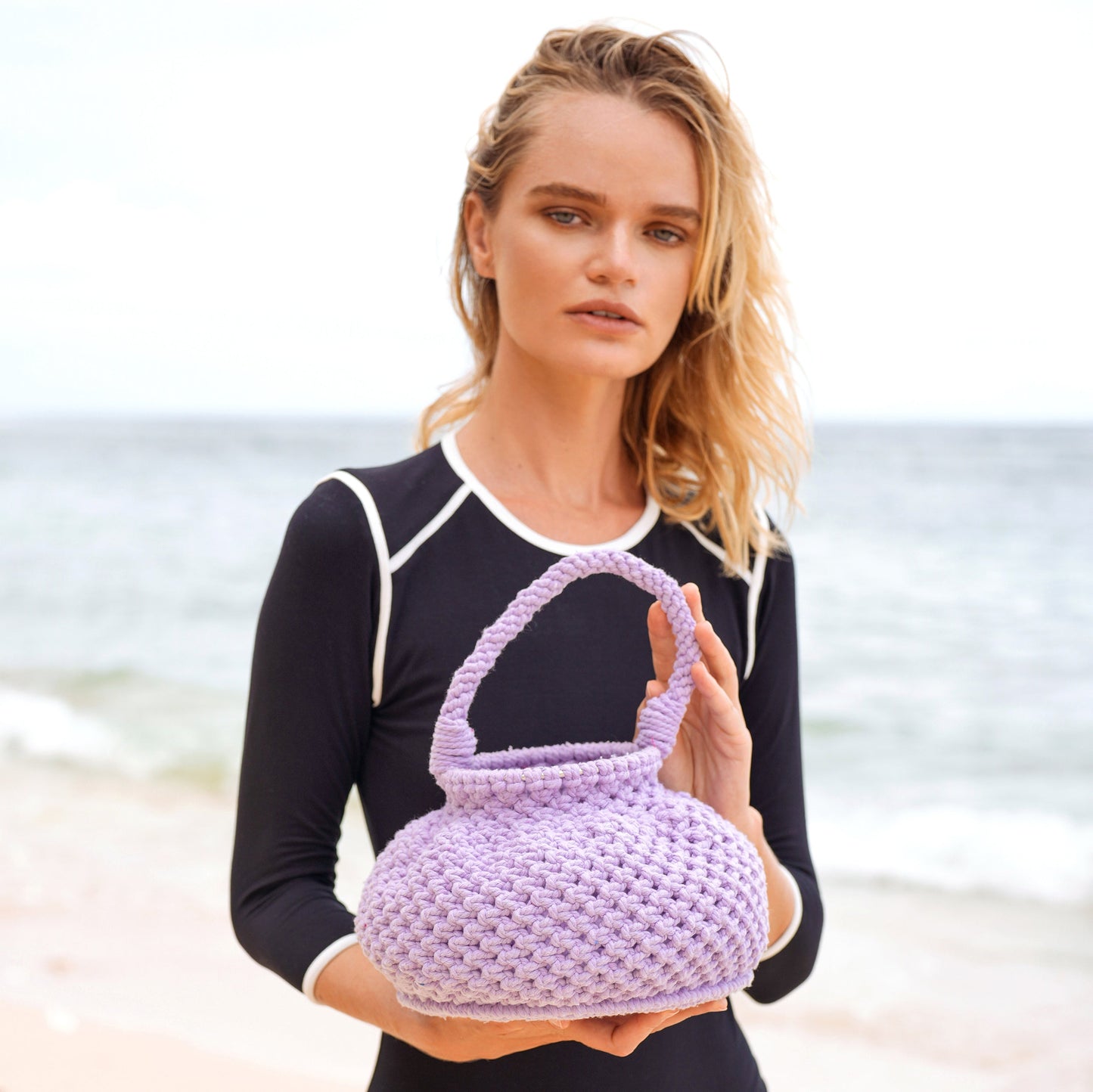 Naga Macrame Bucket Bag, in Periwinkle Purple by BrunnaCo