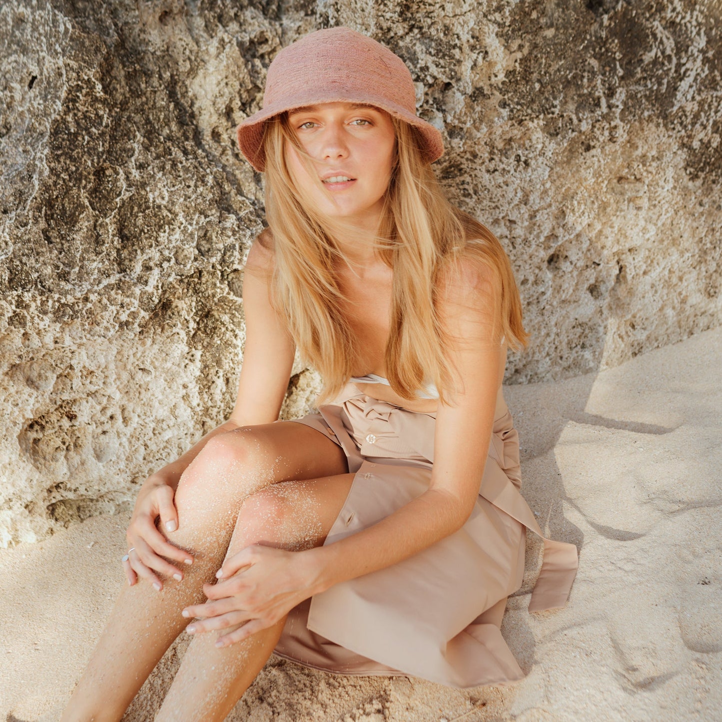 NALA Safari Jute Straw Hat In Blush Rose by BrunnaCo