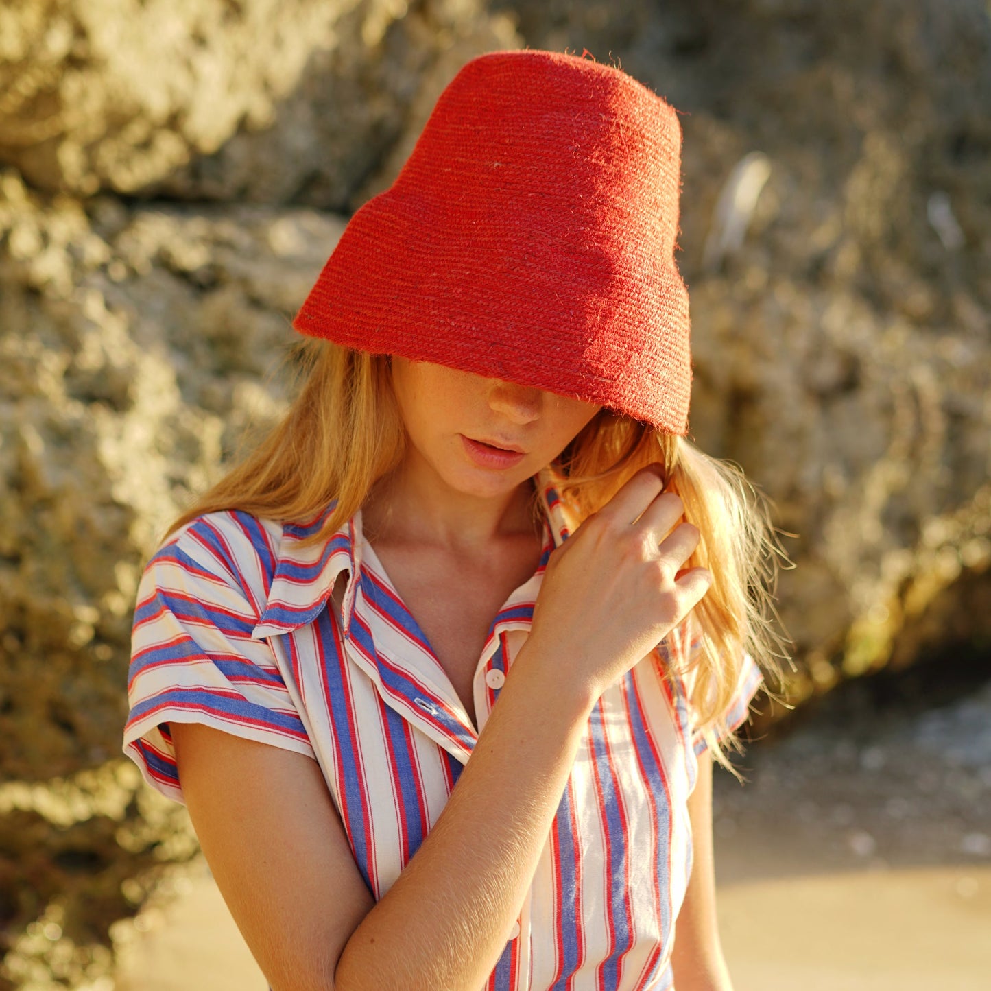 NAOMI Jute Clochet Straw Hat in Red by BrunnaCo