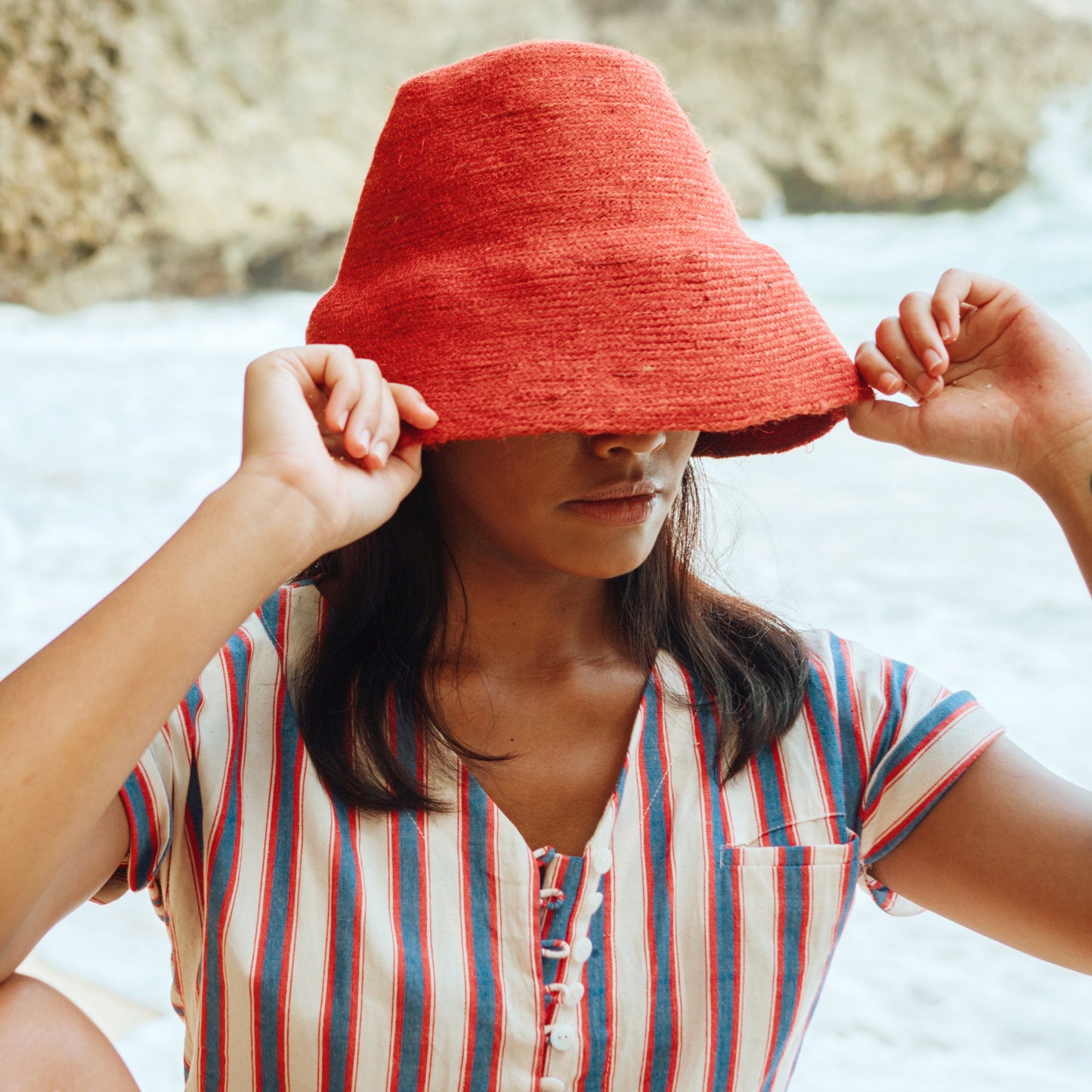 NAOMI Jute Clochet Straw Hat in Red by BrunnaCo