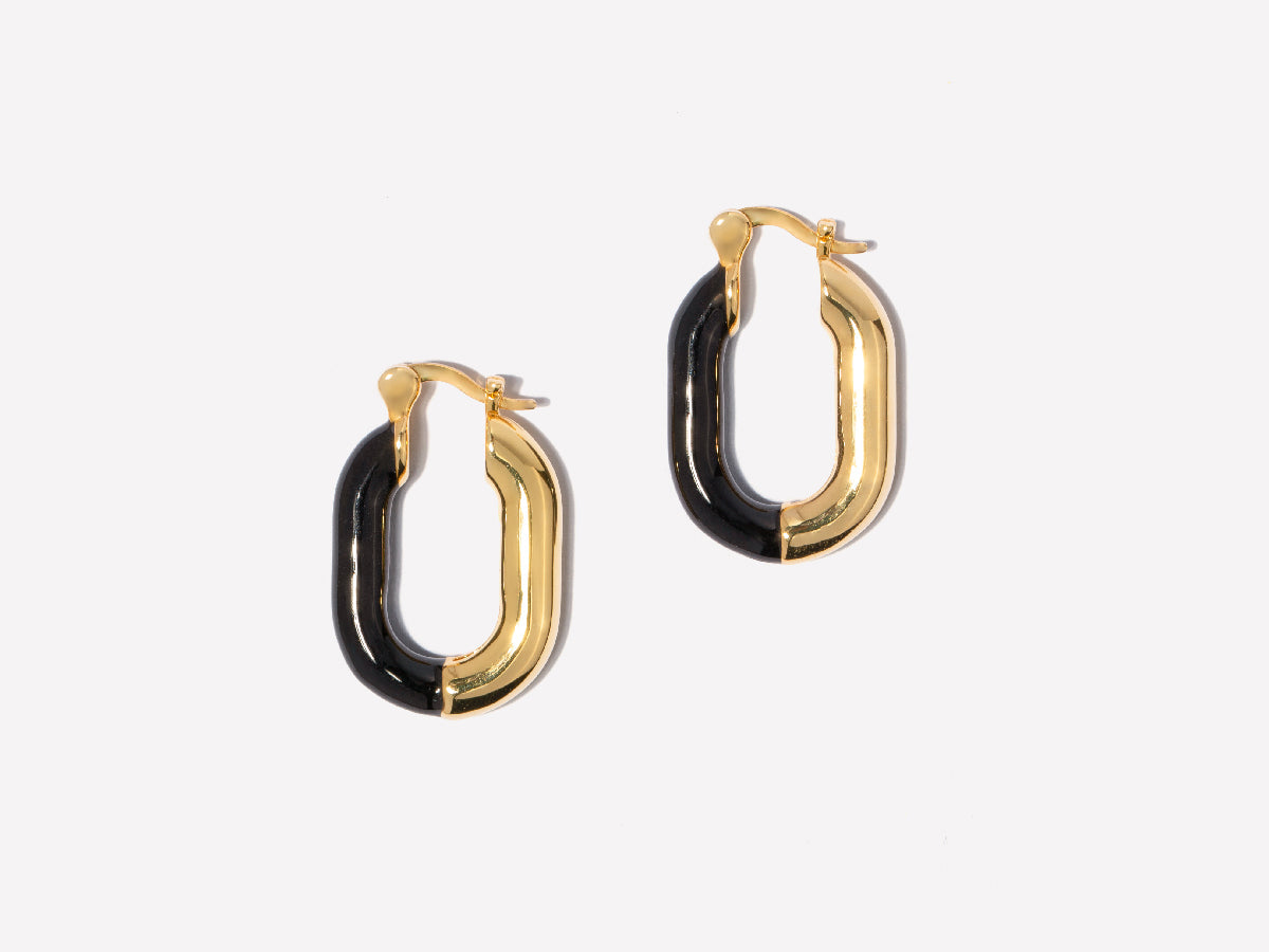 Zoey Black Enamel Hoops by Little Sky Stone