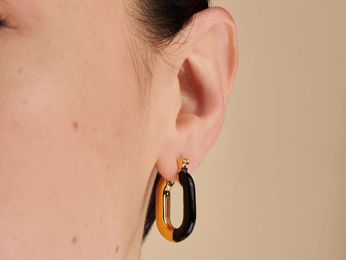 Zoey Black Enamel Hoops by Little Sky Stone