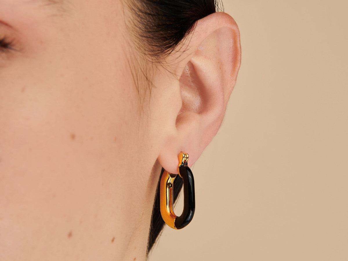 Zoey Black Enamel Hoops by Little Sky Stone