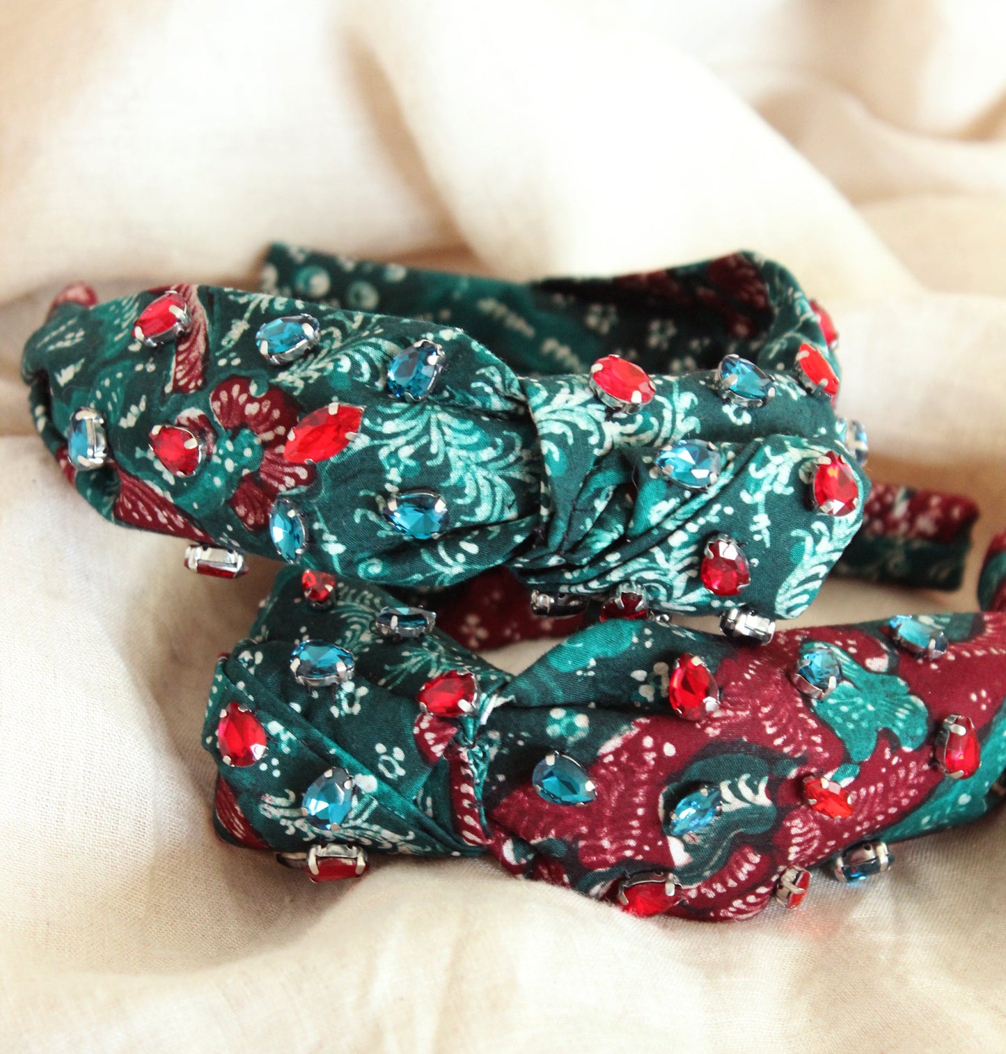 MERAK Peacock Batik Crystals Headband by BrunnaCo