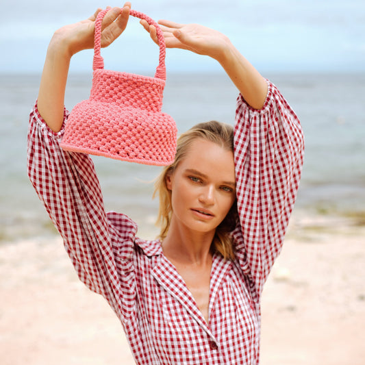 Petite Naga Macrame Bucket Bag, in Candy Pink by BrunnaCo