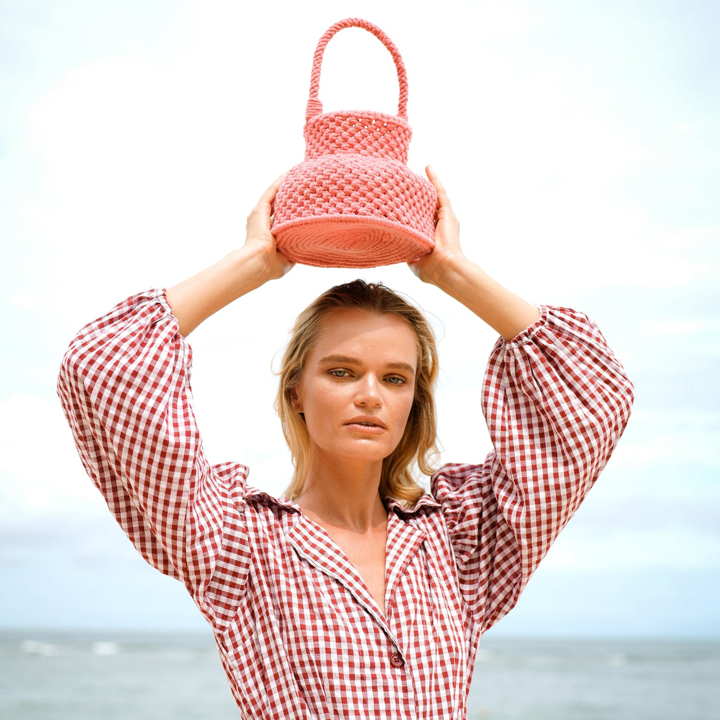 Petite Naga Macrame Bucket Bag, in Candy Pink by BrunnaCo