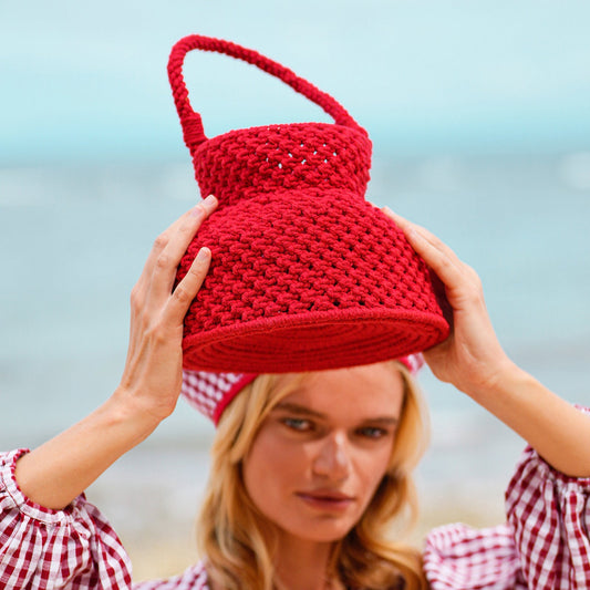 PETITE NAGA Macrame Bucket Bag In Red by BrunnaCo