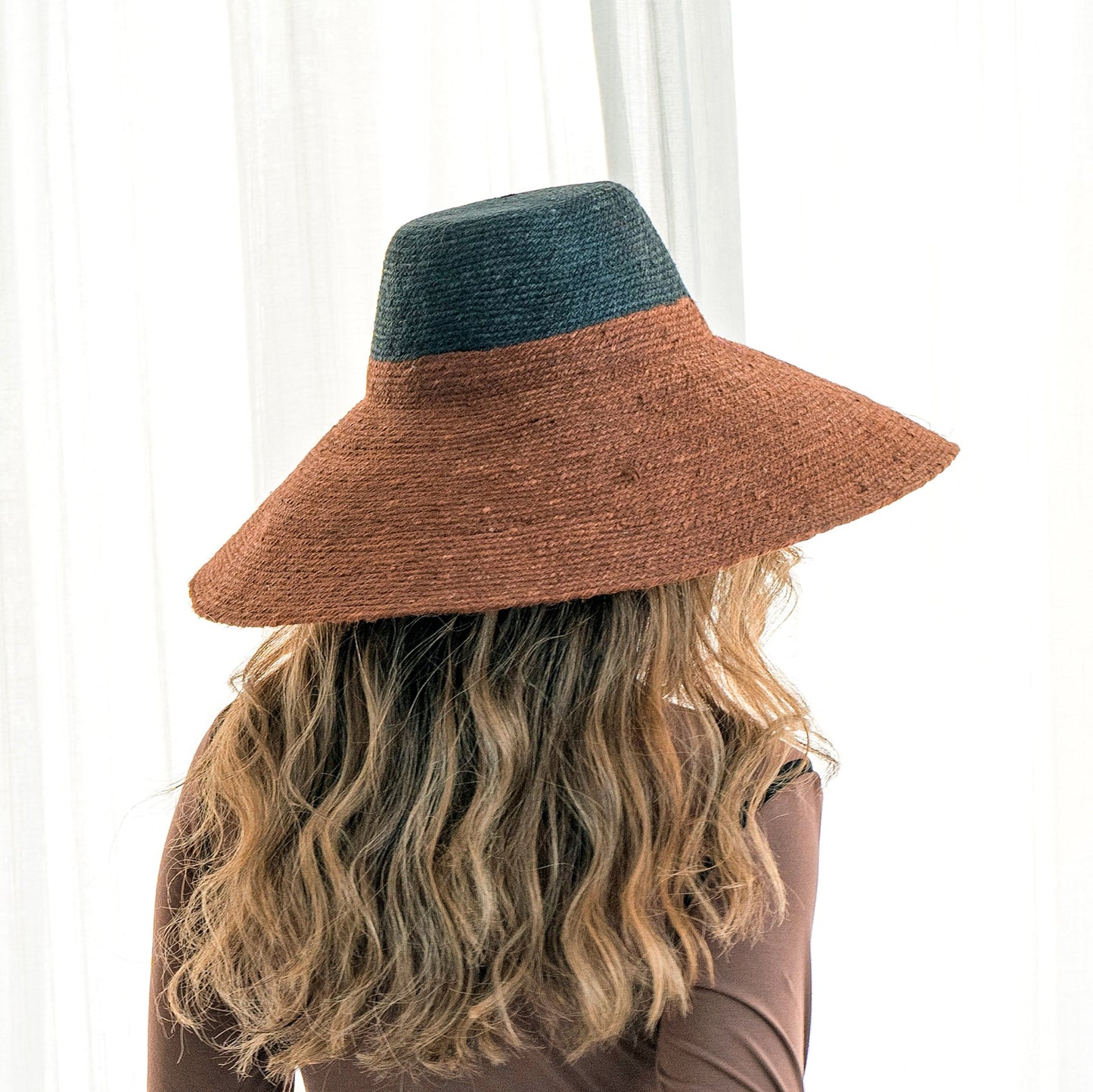 RIRI DUO Jute Straw Hat in Burnt Sienna & Black by BrunnaCo