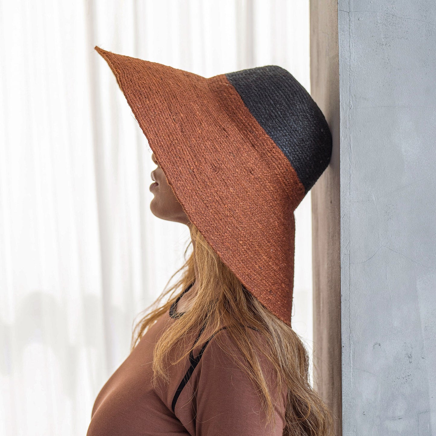 RIRI DUO Jute Straw Hat in Burnt Sienna & Black by BrunnaCo