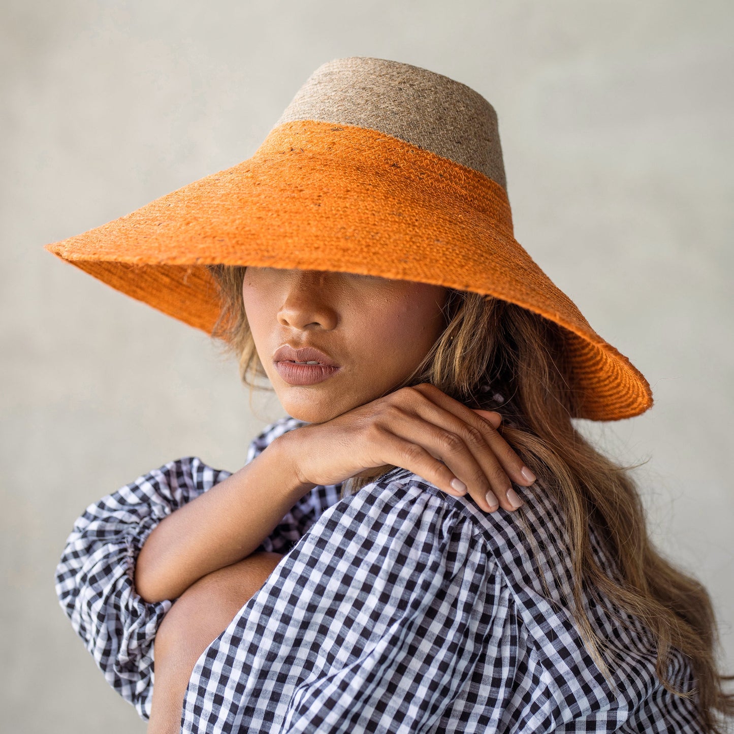 Riri Duo Jute Straw Hat In Pumpkin Orange by BrunnaCo