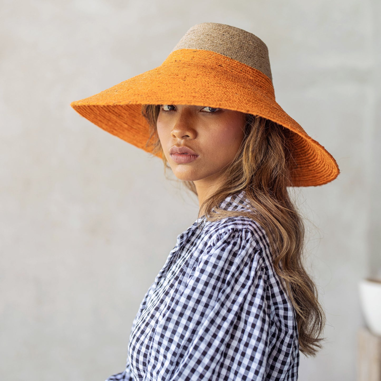 Riri Duo Jute Straw Hat In Pumpkin Orange by BrunnaCo