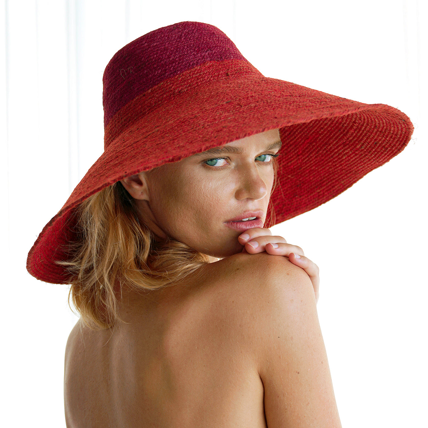 RIRI DUO Jute Straw Hat In Maroon & Red by BrunnaCo