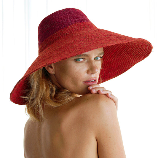 RIRI DUO Jute Straw Hat In Maroon & Red by BrunnaCo