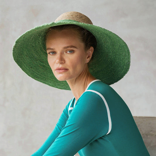 RIRI DUO Jute Straw Hat in Natural & Kelly Green by BrunnaCo