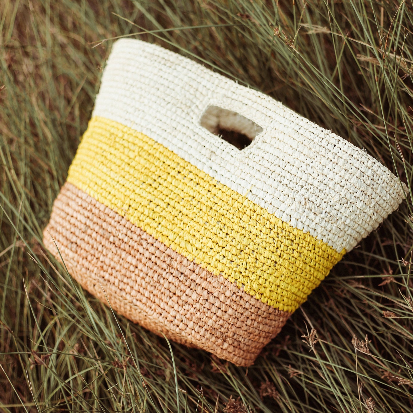 Sayan Raffia Tote Bag, in Yellow & Beige by BrunnaCo