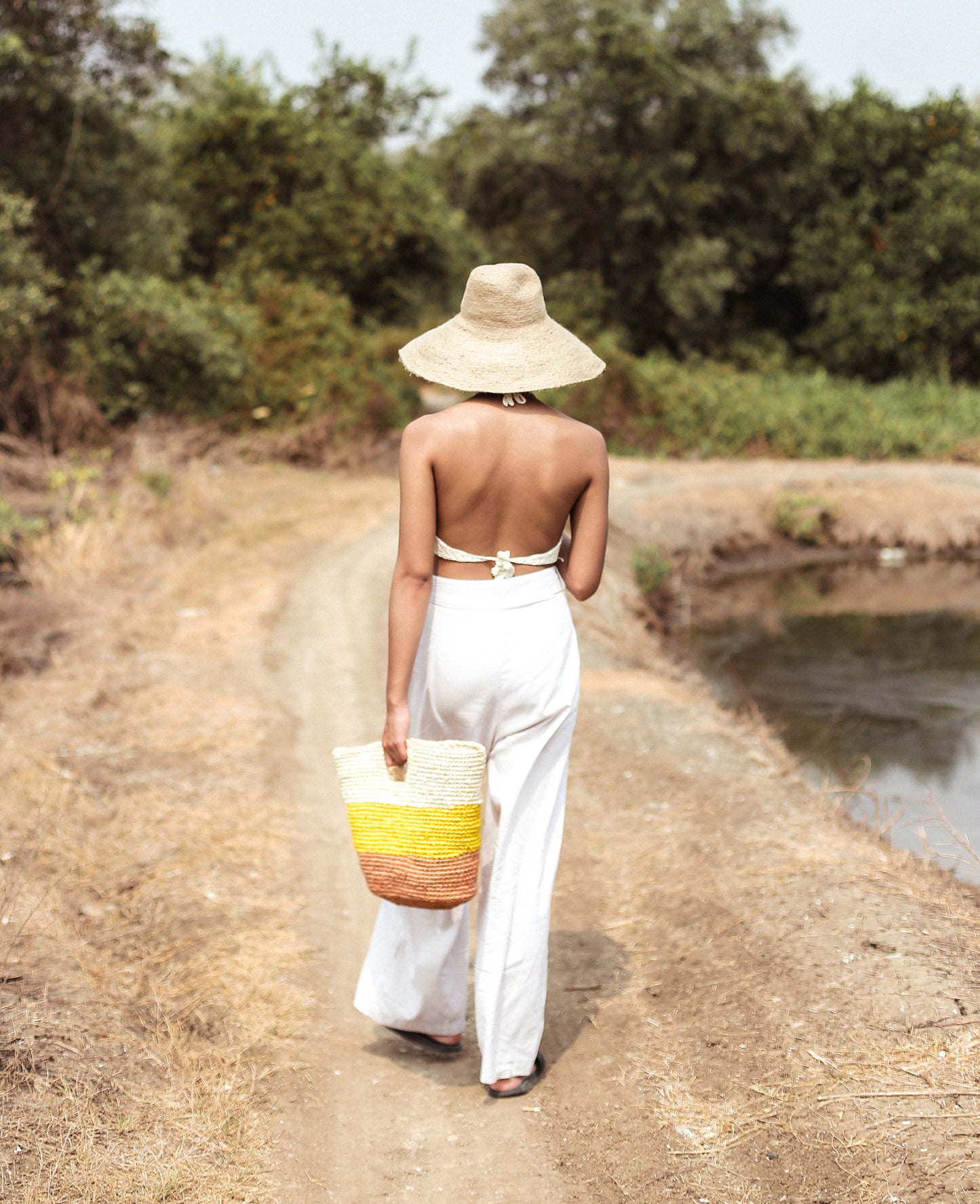 Sayan Raffia Tote Bag, in Yellow & Beige by BrunnaCo