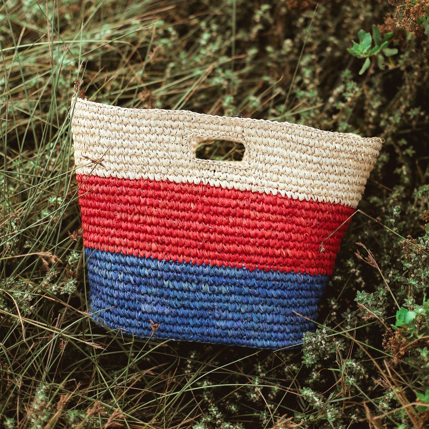 Sayan Raffia Tote Bag, in Red & Blue by BrunnaCo