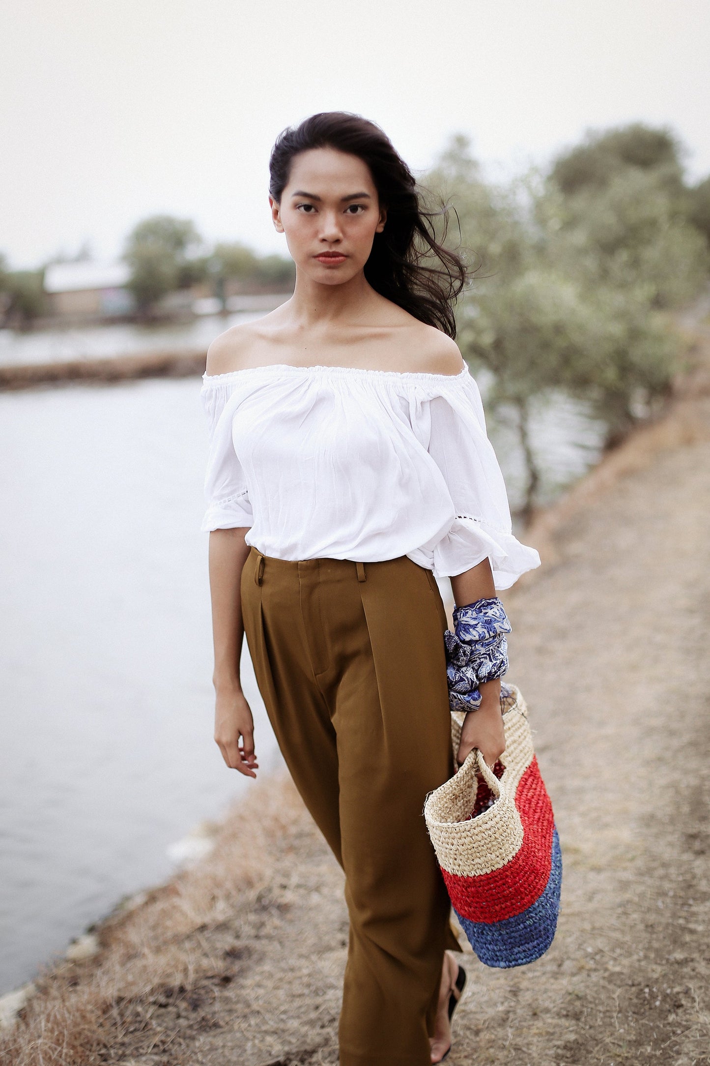 Sayan Raffia Tote Bag, in Red & Blue by BrunnaCo