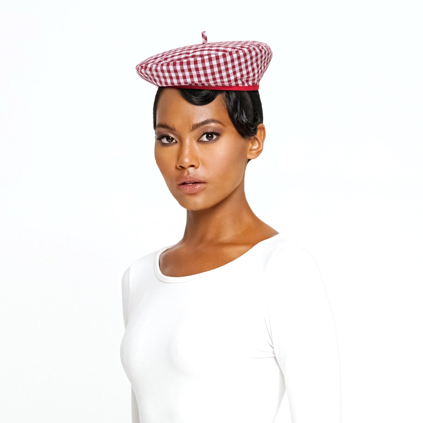 SIMONE Gingham Beret Hat In Red by BrunnaCo