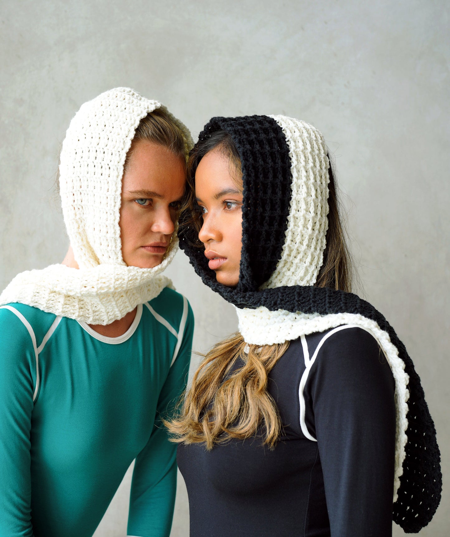 Waffle Crochet Scarf in Black & Off White by BrunnaCo