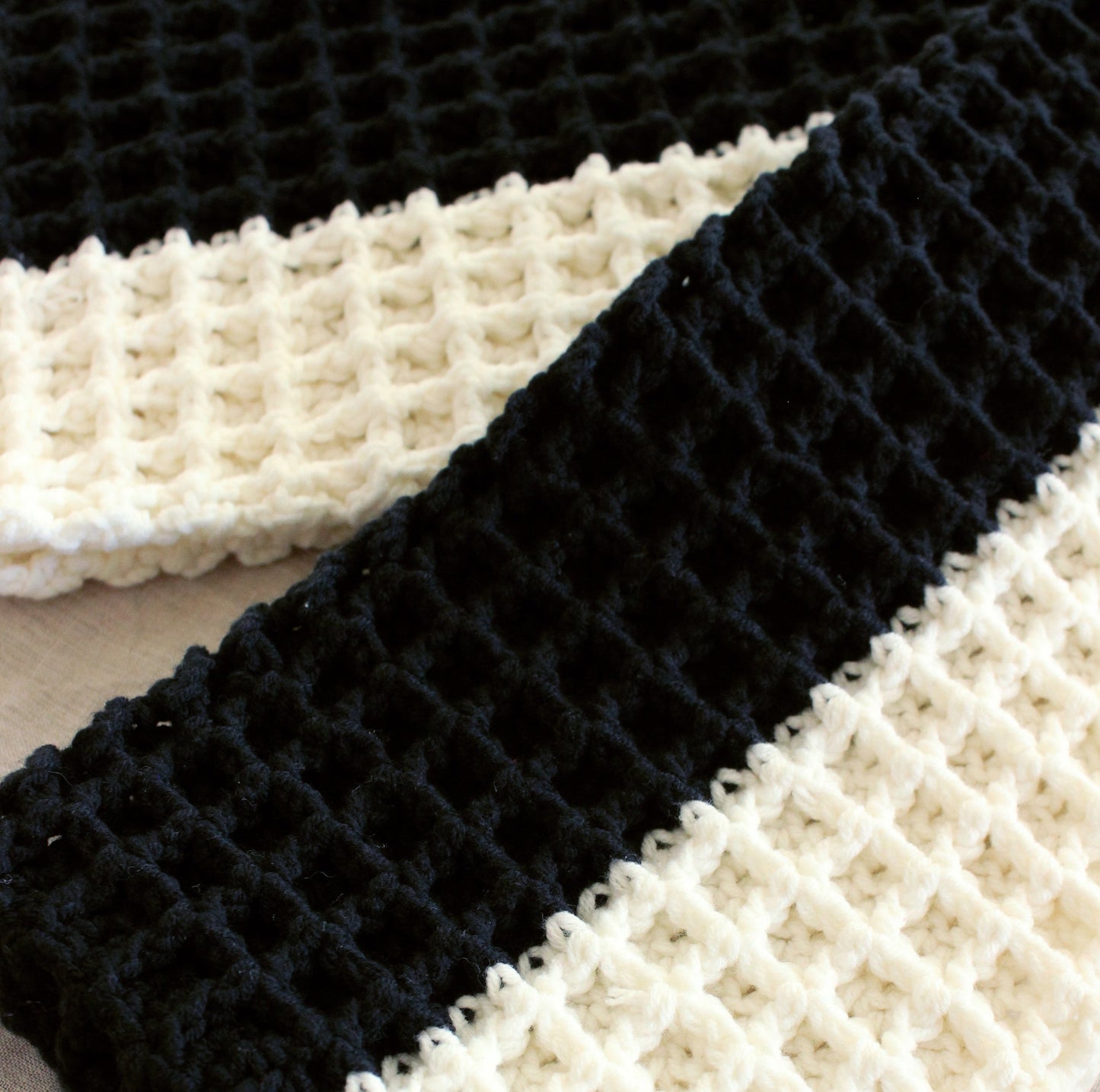 Waffle Crochet Scarf in Black & Off White by BrunnaCo