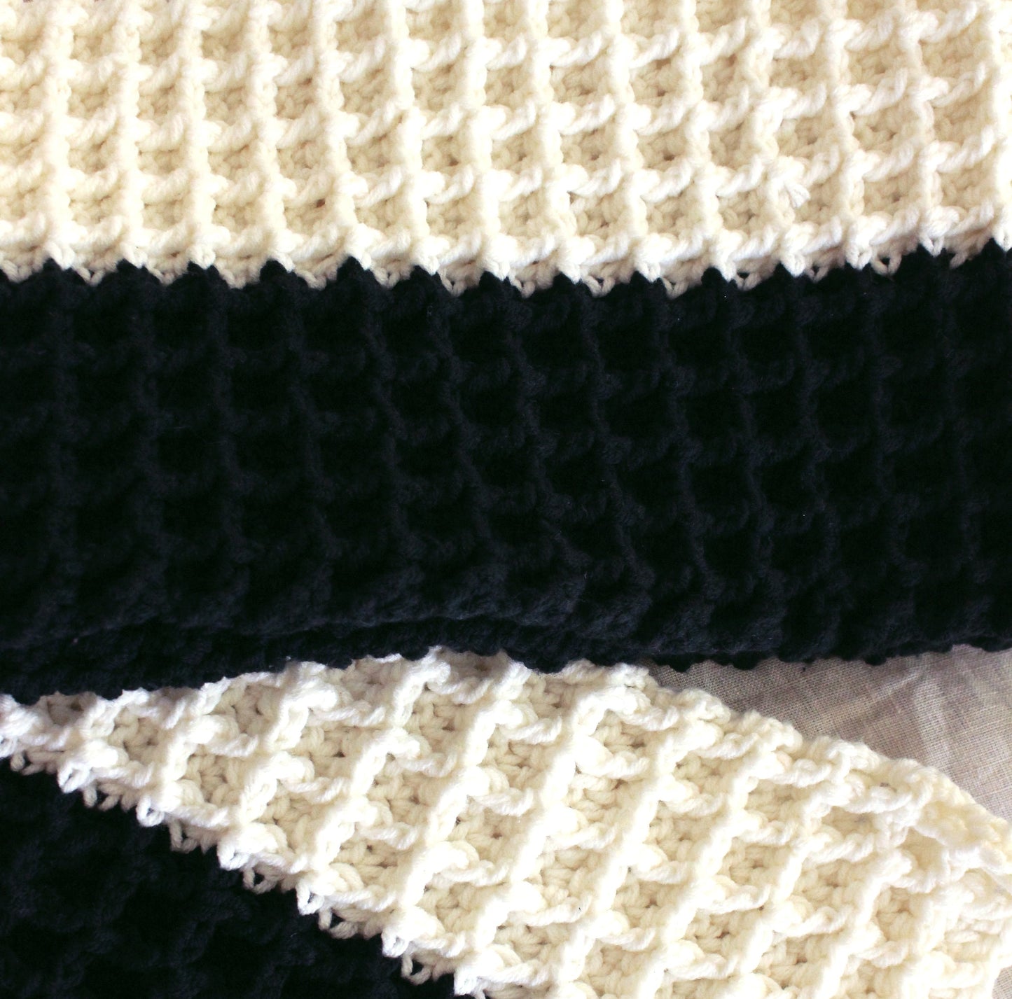 Waffle Crochet Scarf in Black & Off White by BrunnaCo